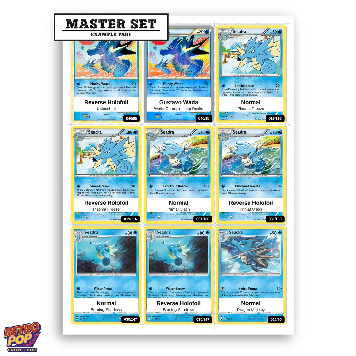 Printed Seadra Pokemon placeholders in binder - real photo 1