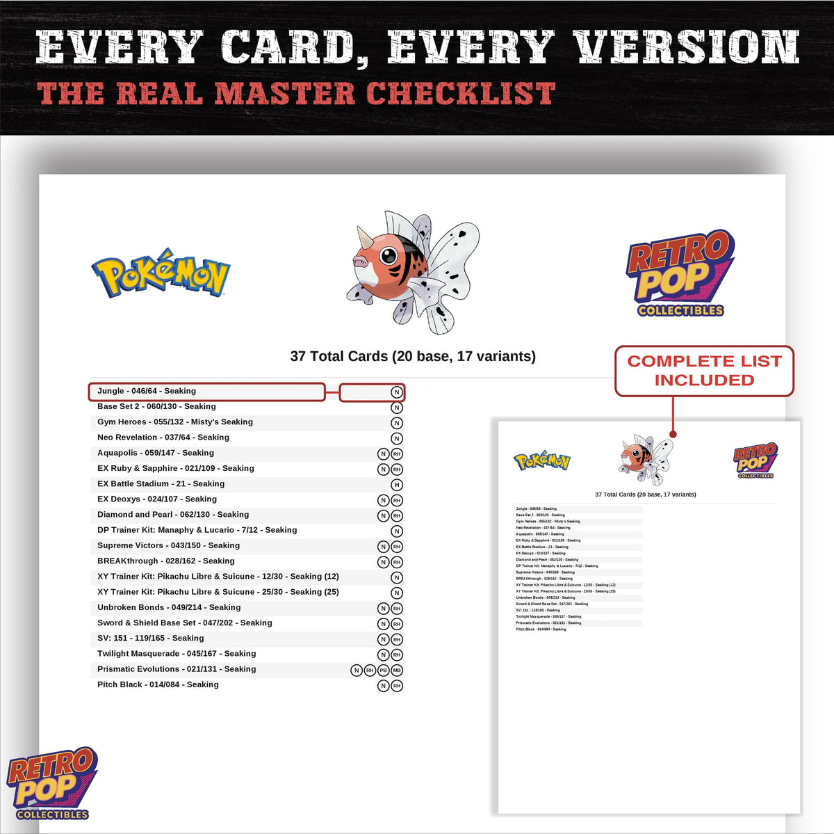 Seaking master set checklist PDF preview - every card listed