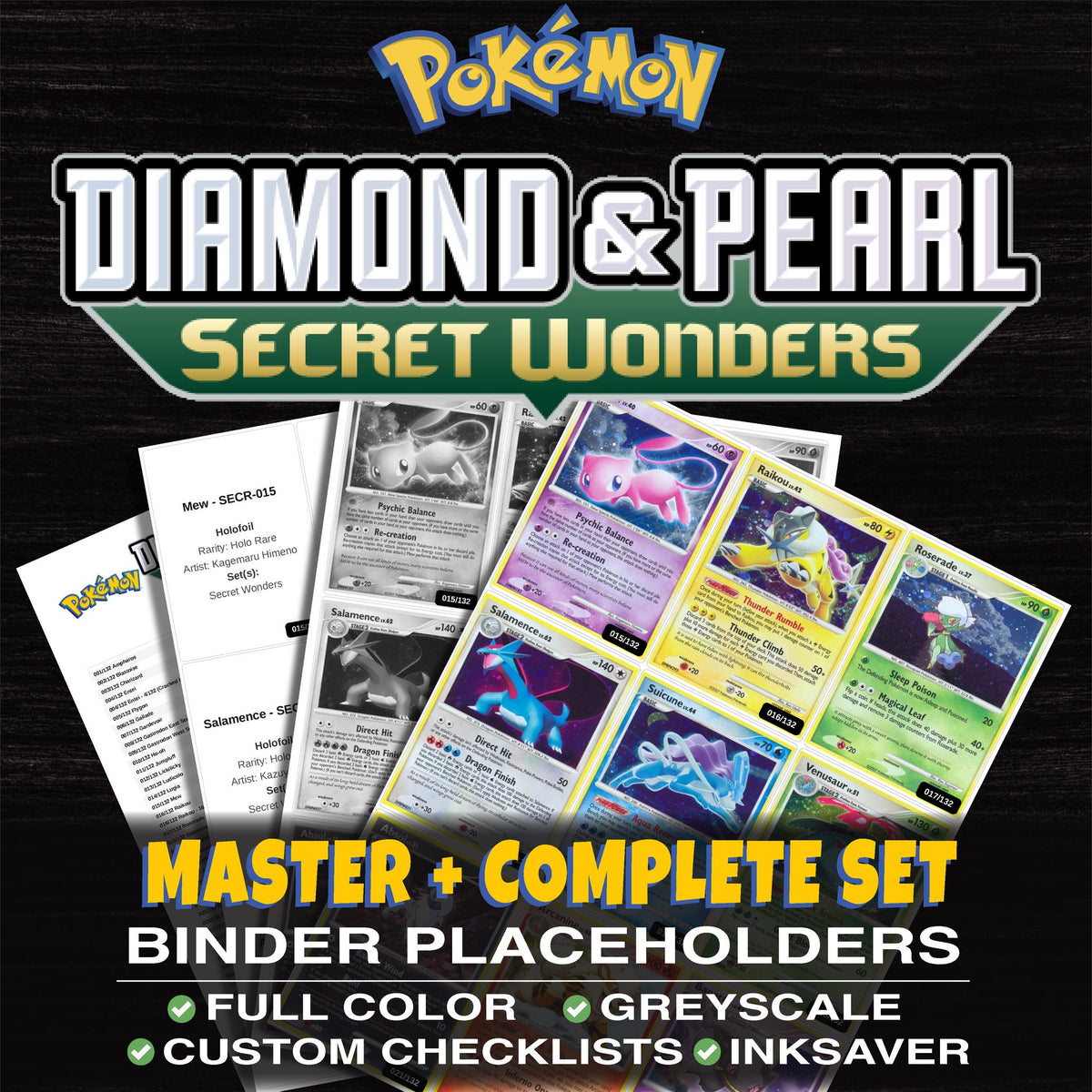 Secret Wonders Pokemon binder placeholders printable PDF - includes Mew