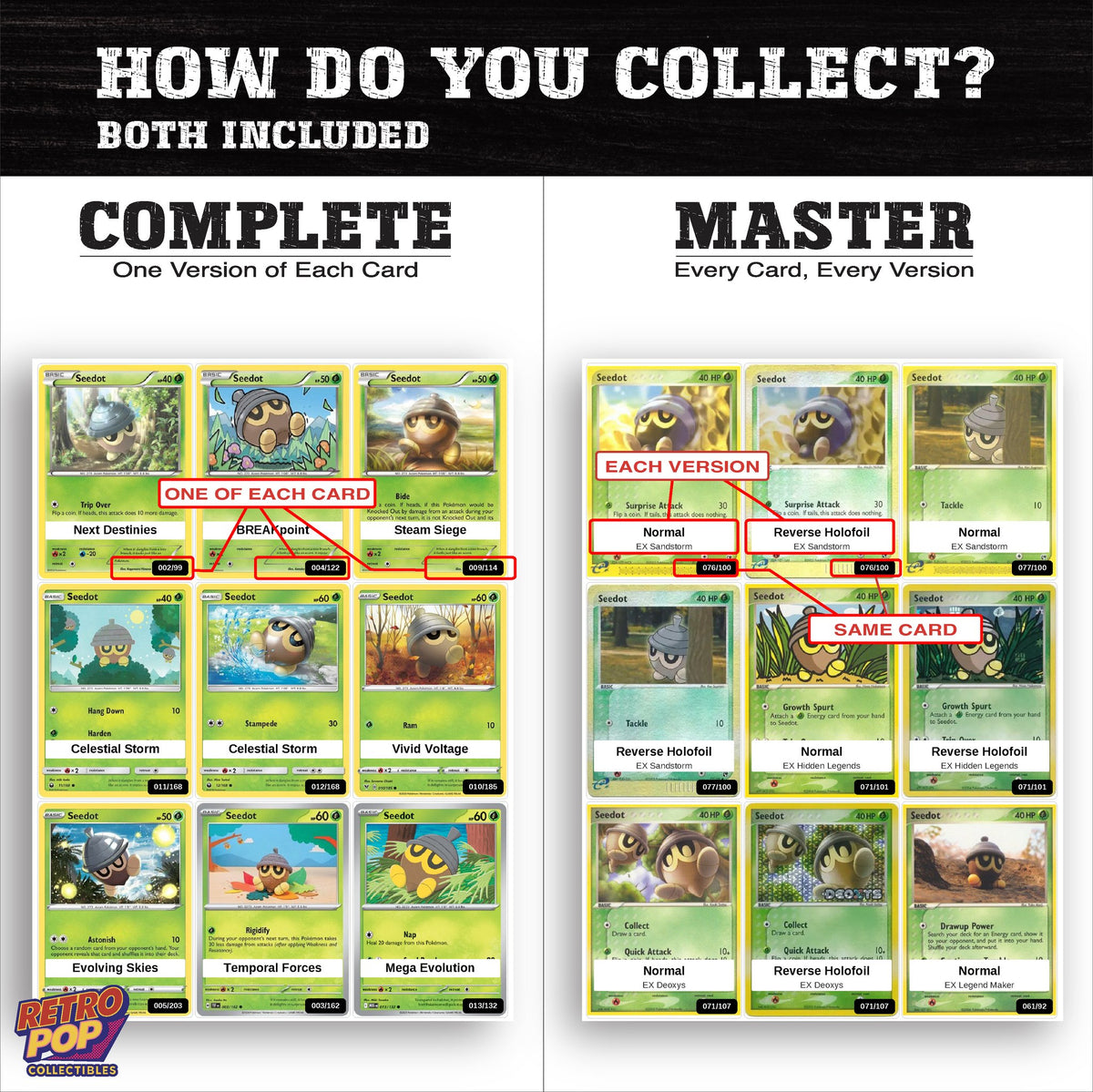 Complete Set vs Master Set versions of the Seedot binder placeholders