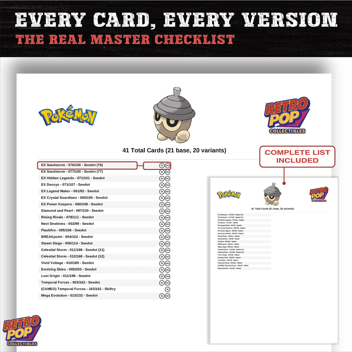 Seedot master set checklist PDF preview - every card listed