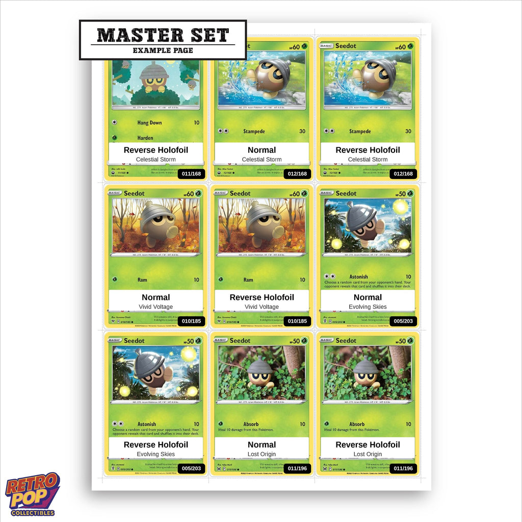 Printed Seedot Pokemon placeholders in binder - real photo 1