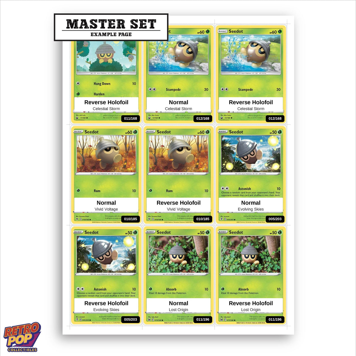 Printed Seedot Pokemon placeholders in binder - real photo 1