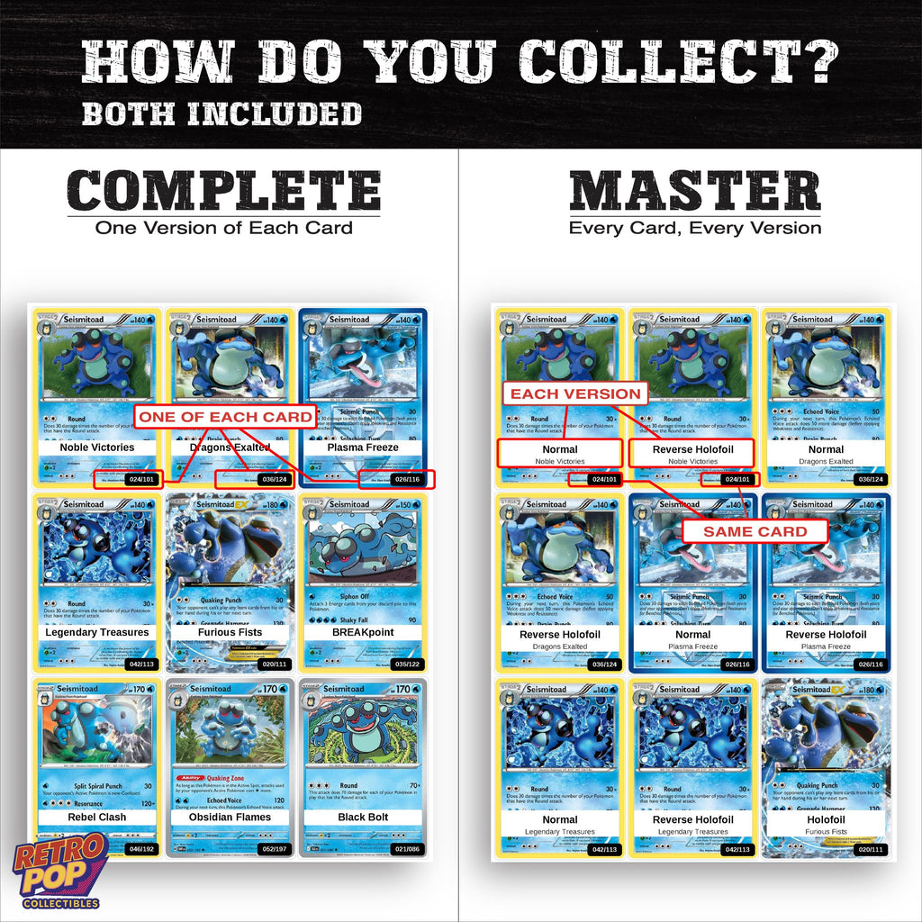 Complete Set vs Master Set versions of the Seismitoad binder placeholders