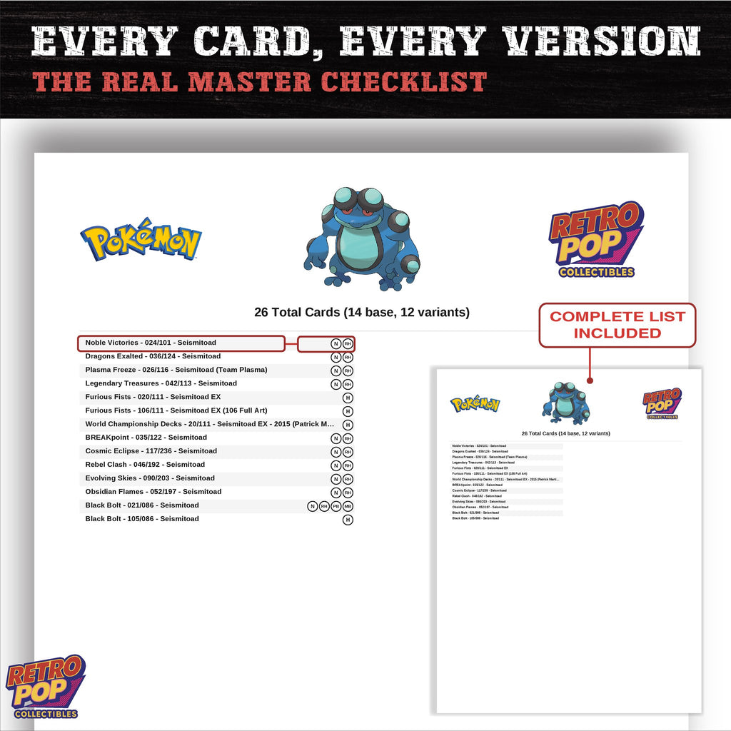 Seismitoad master set checklist PDF preview - every card listed