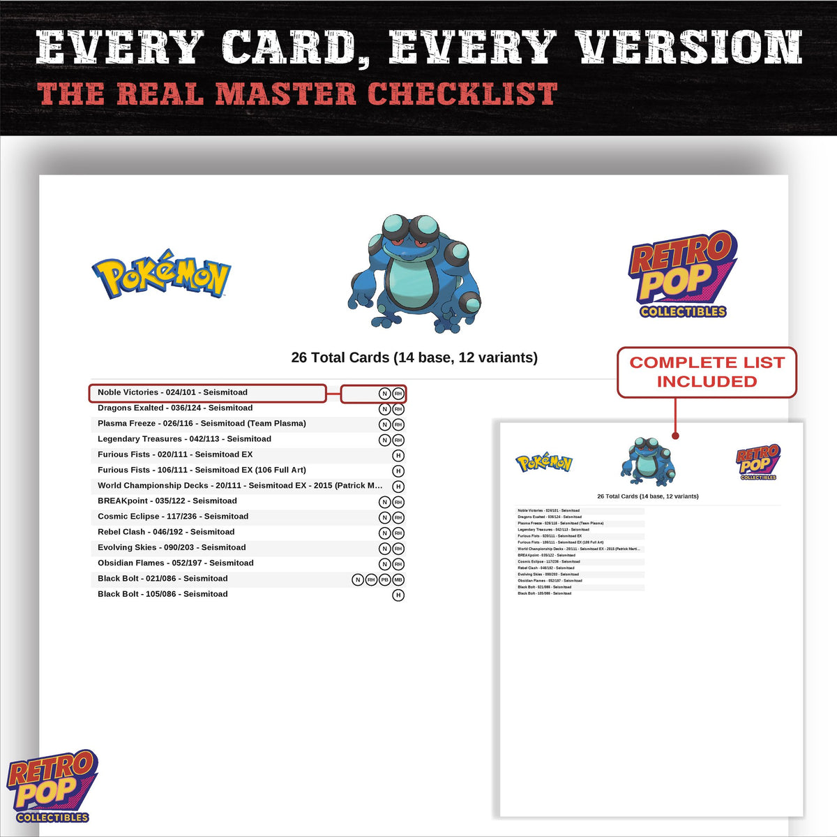 Seismitoad master set checklist PDF preview - every card listed