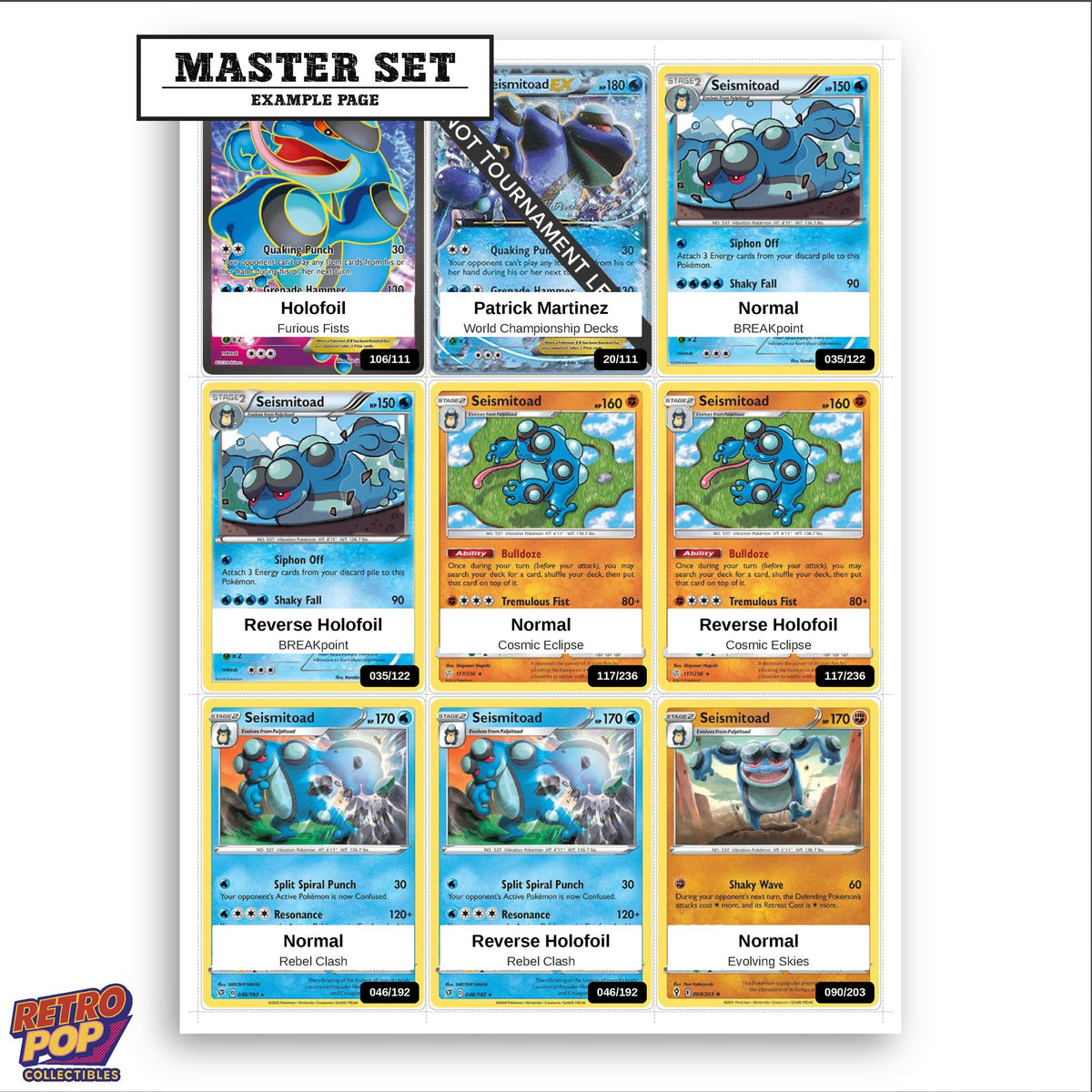 Printed Seismitoad Pokemon placeholders in binder - real photo 3