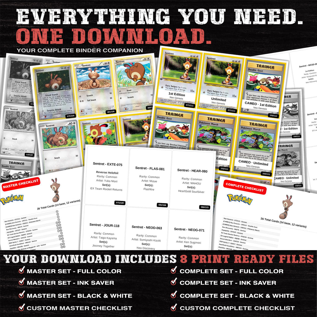 Everything included in the Sentret master set download - 8 PDF files