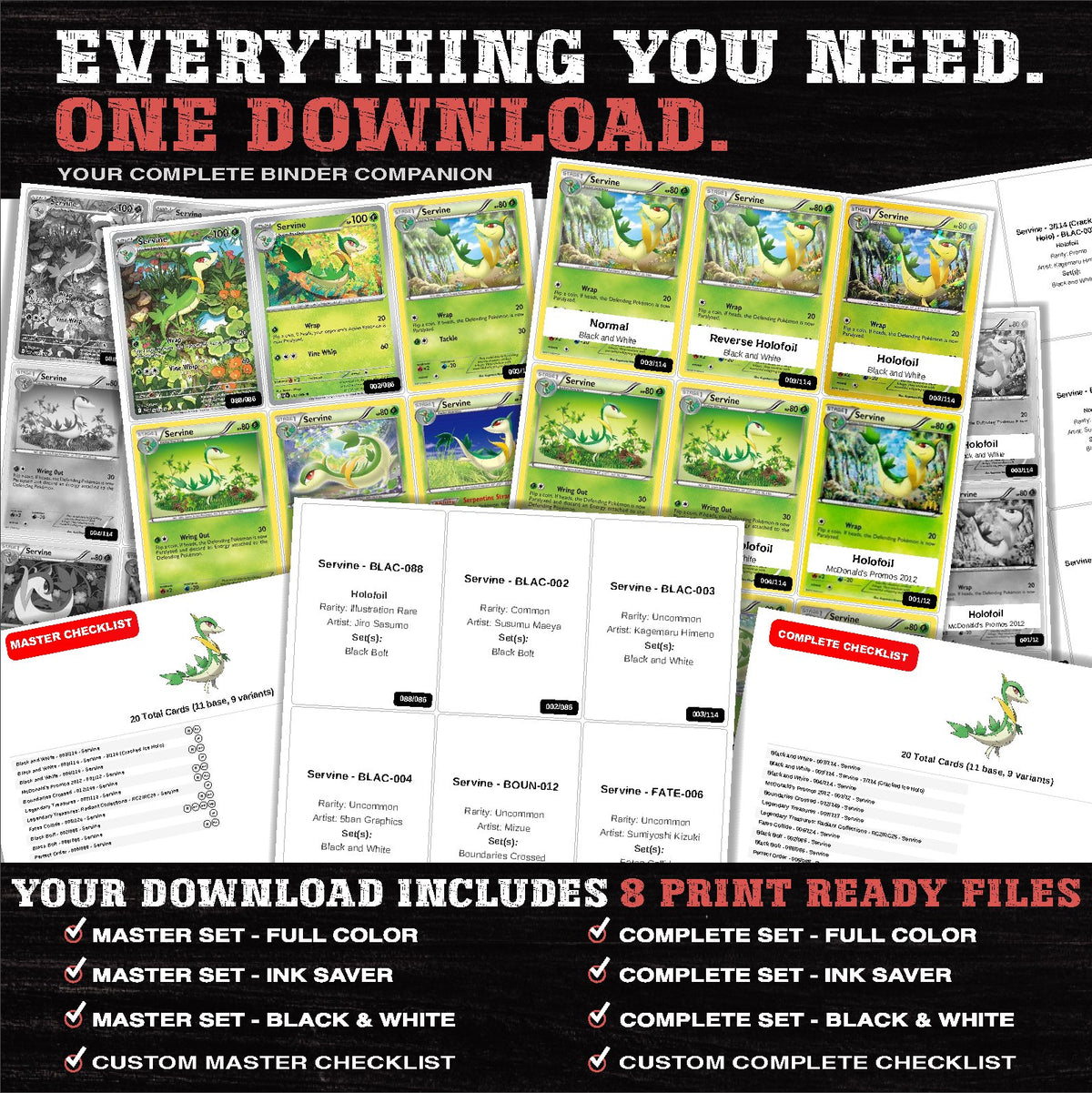 Everything included in the Servine master set download - 8 PDF files