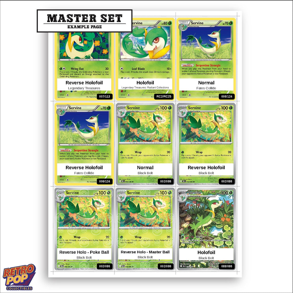 Printed Servine Pokemon placeholders in binder - real photo 3
