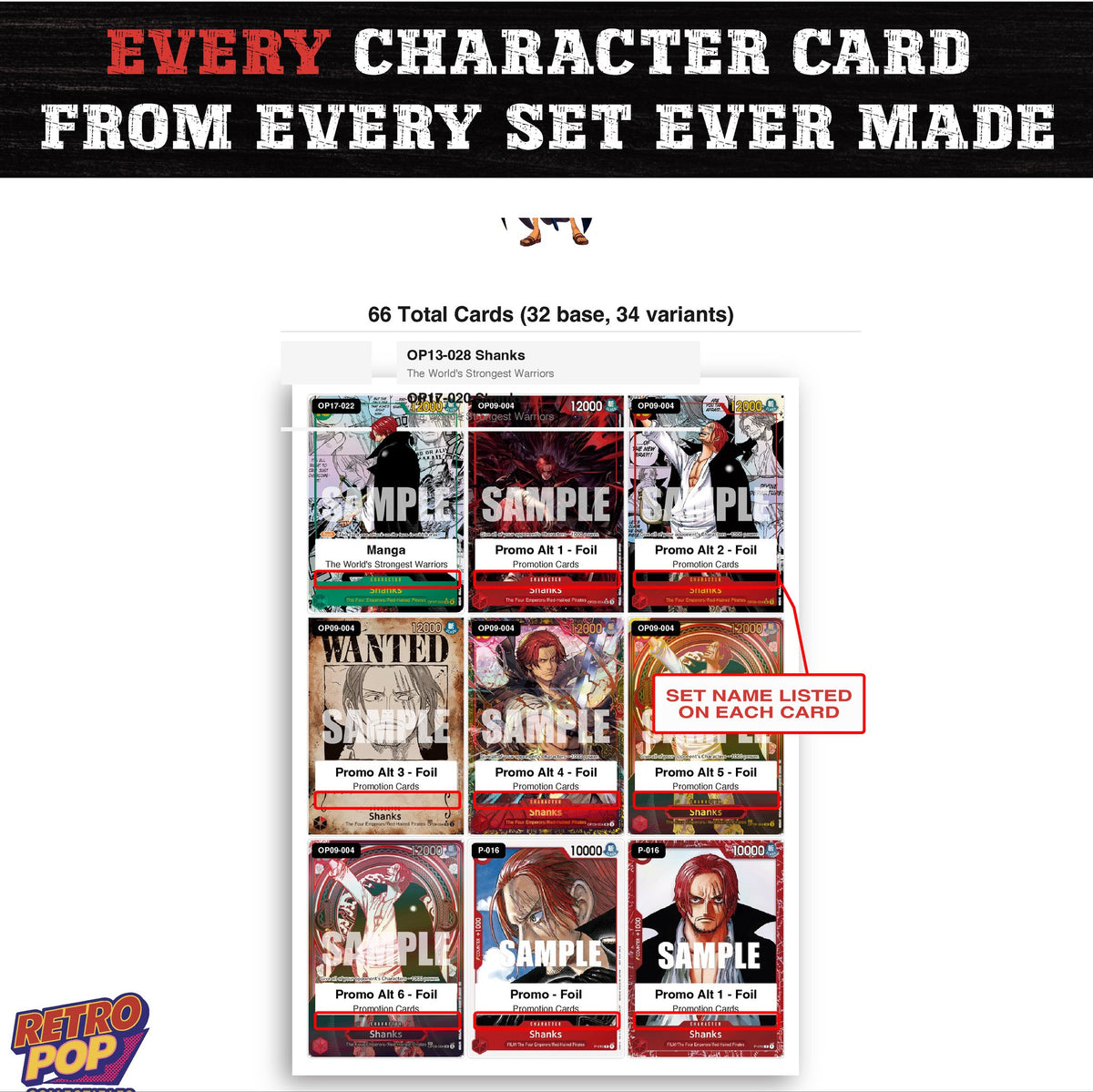 Shanks One Piece TCG character master set - every English Shanks card