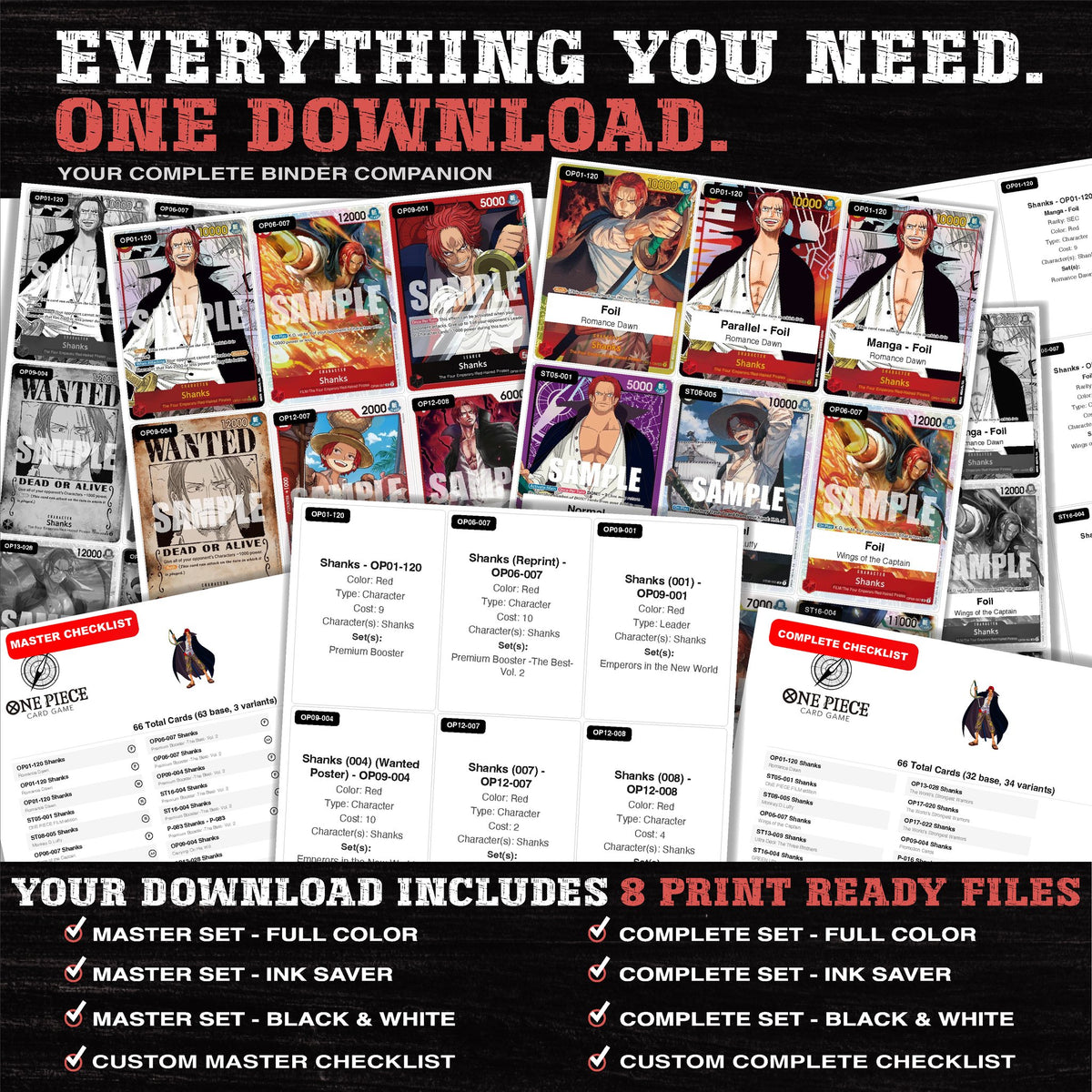 Everything included in the Shanks One Piece placeholder download - 8 PDF files