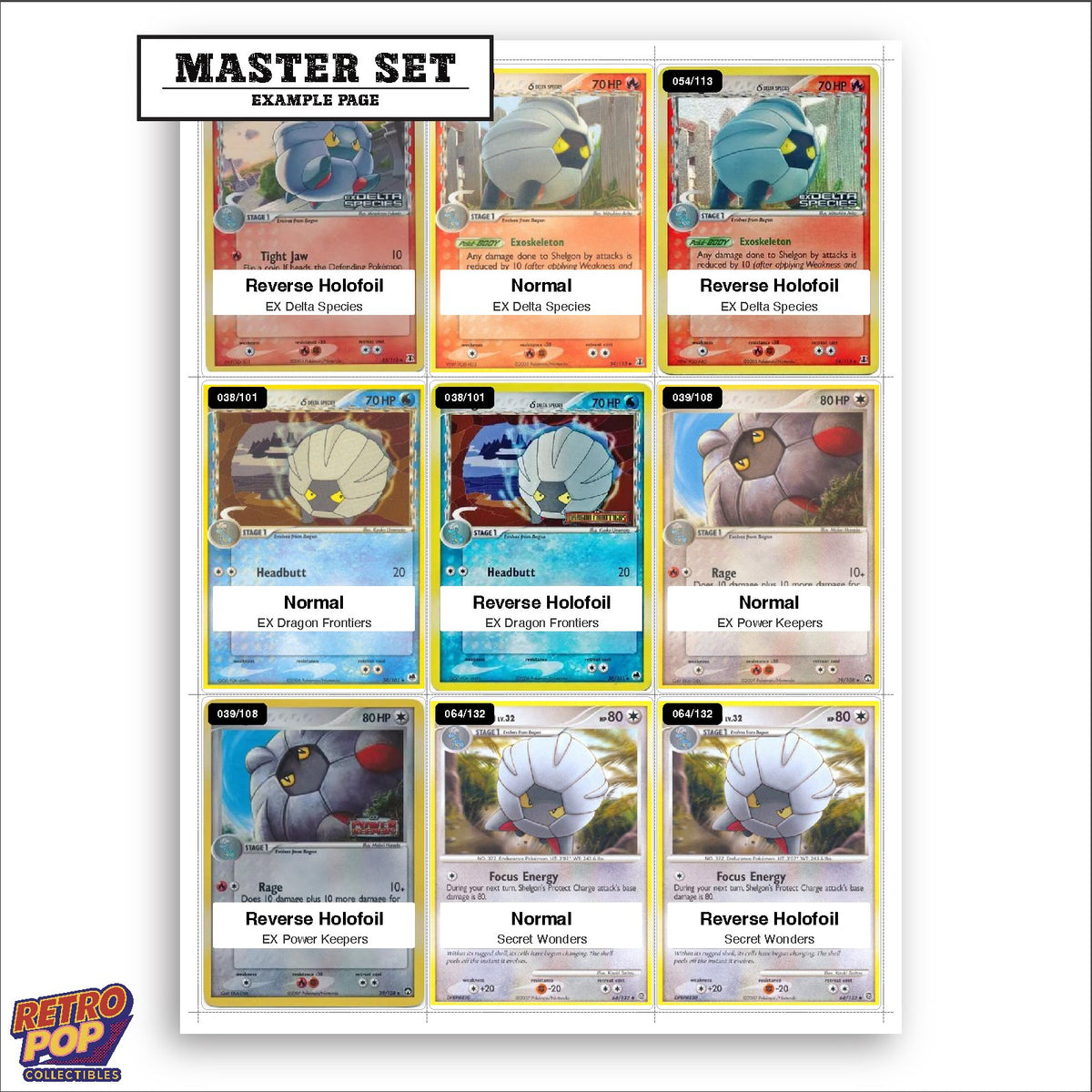Printed Shelgon Pokemon placeholders in binder - real photo 3