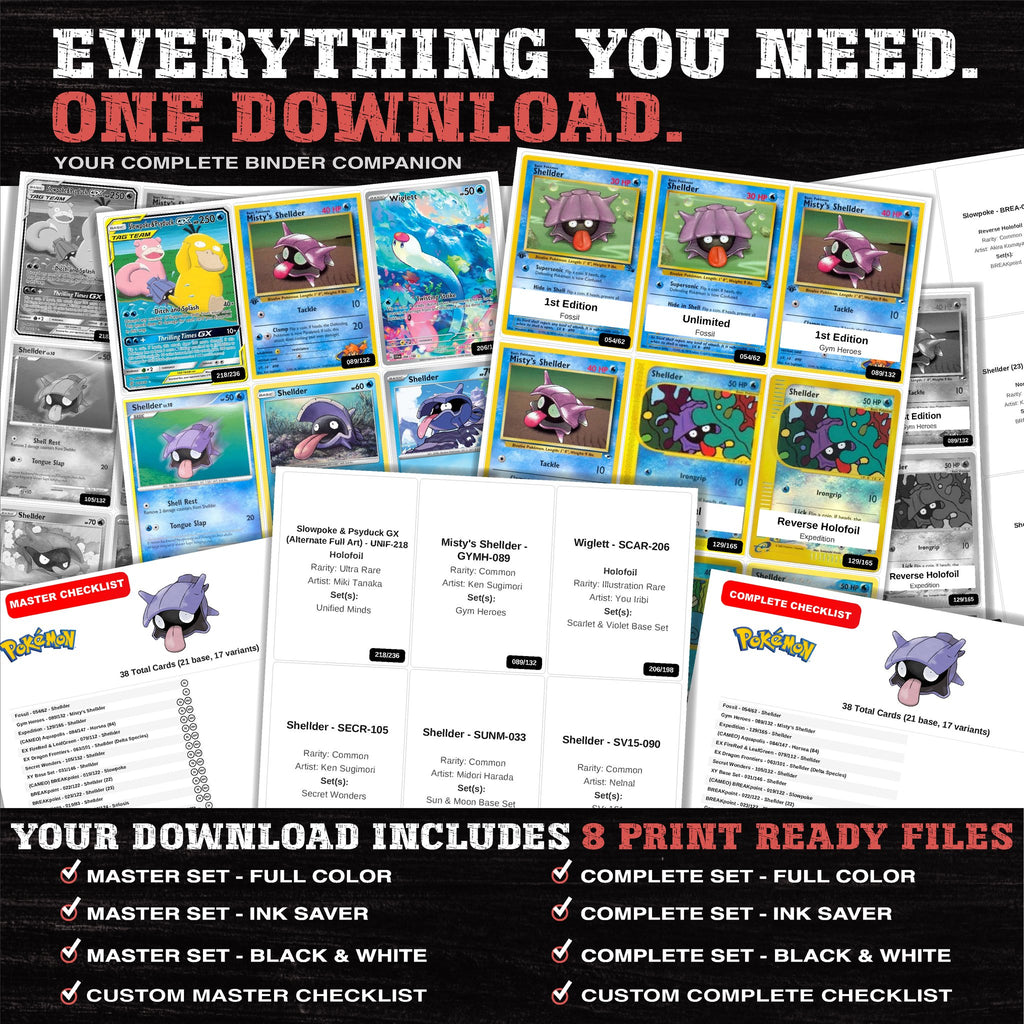 Everything included in the Shellder master set download - 8 PDF files
