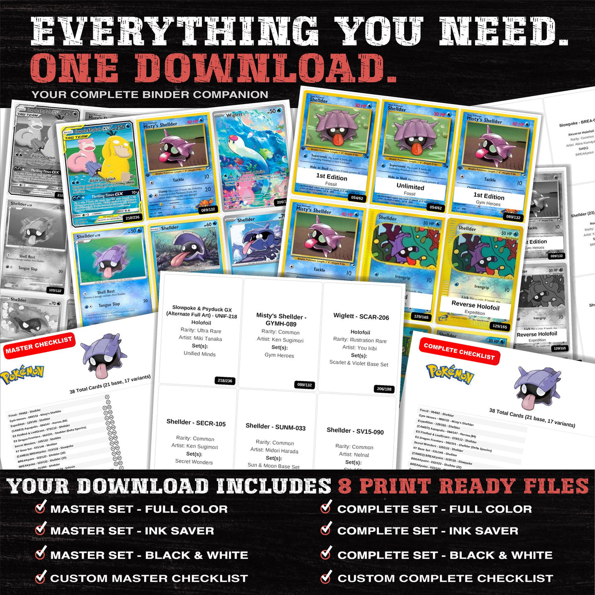 Everything included in the Shellder master set download - 8 PDF files