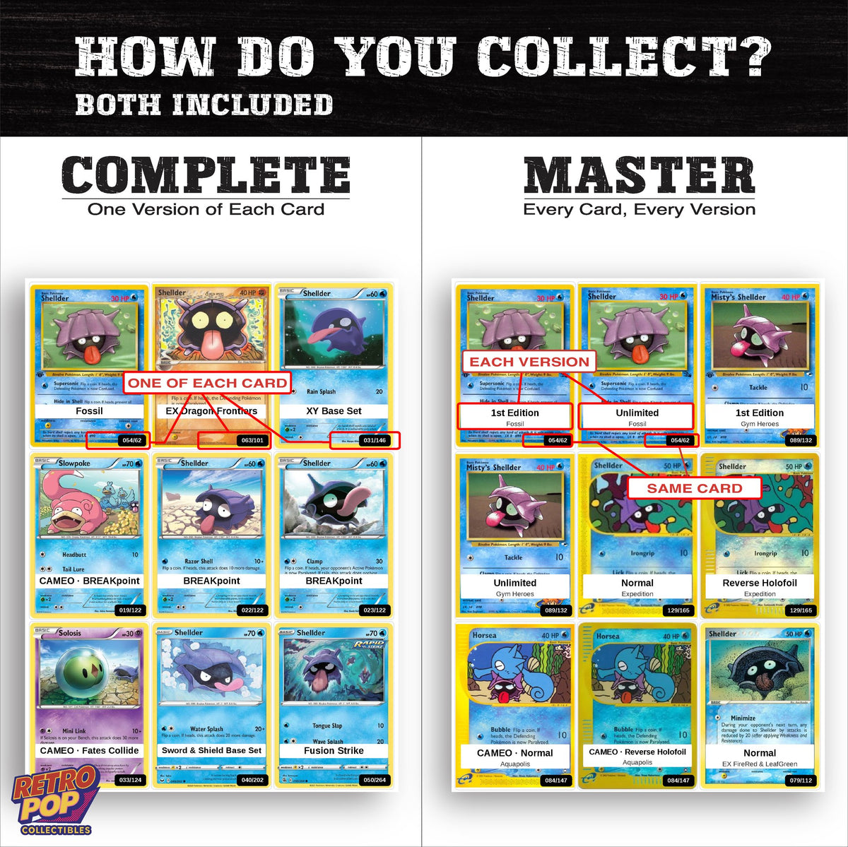 Complete Set vs Master Set versions of the Shellder binder placeholders