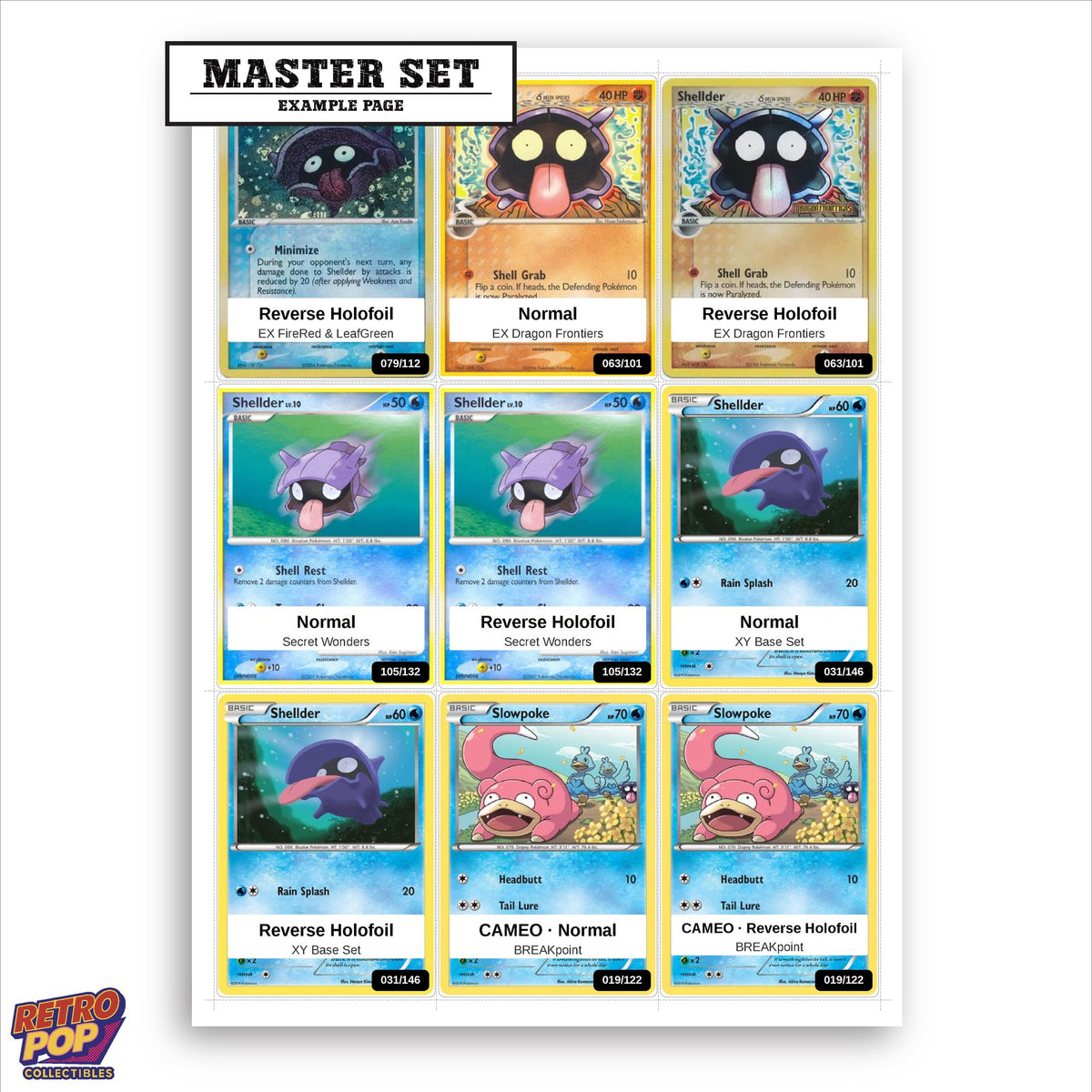 Printed Shellder Pokemon placeholders in binder - real photo 1