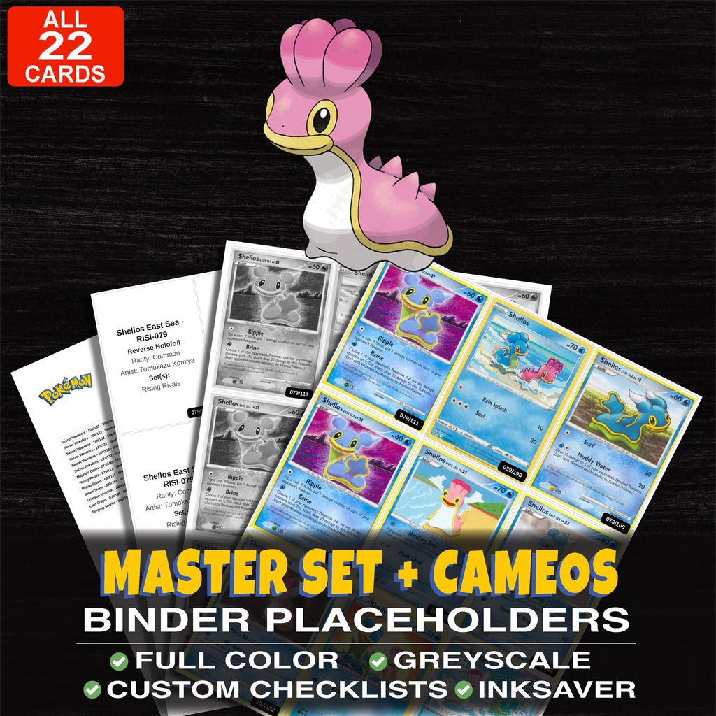 Every Shellos Pokemon card ever made - master set binder placeholders with Shellos East Sea