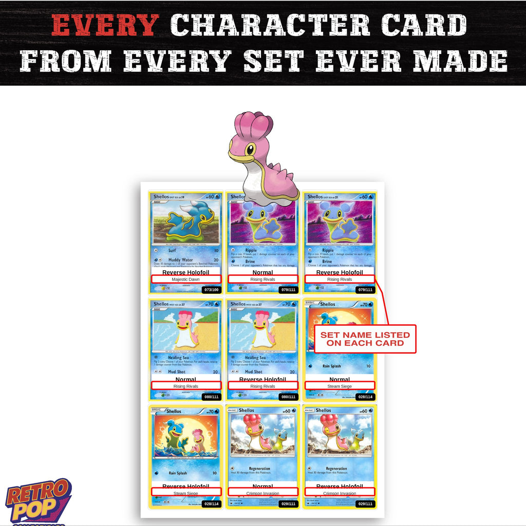 Shellos card collection preview - every set Shellos appears in