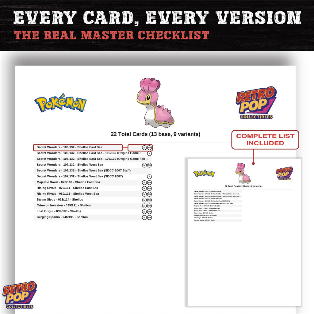 Shellos master set checklist PDF preview - every card listed