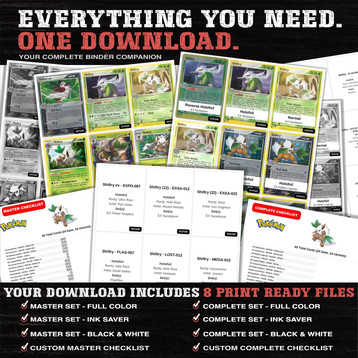 Everything included in the Shiftry master set download - 8 PDF files