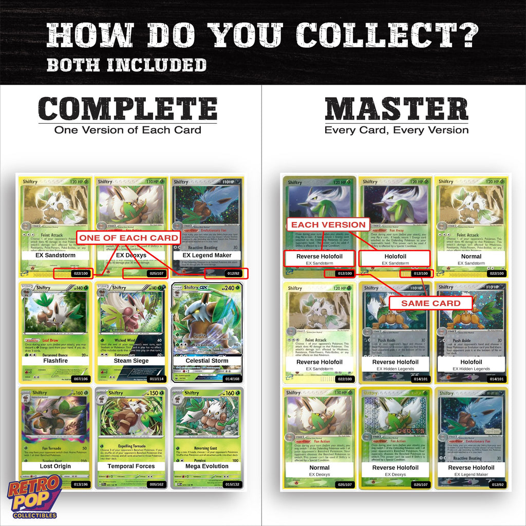 Complete Set vs Master Set versions of the Shiftry binder placeholders