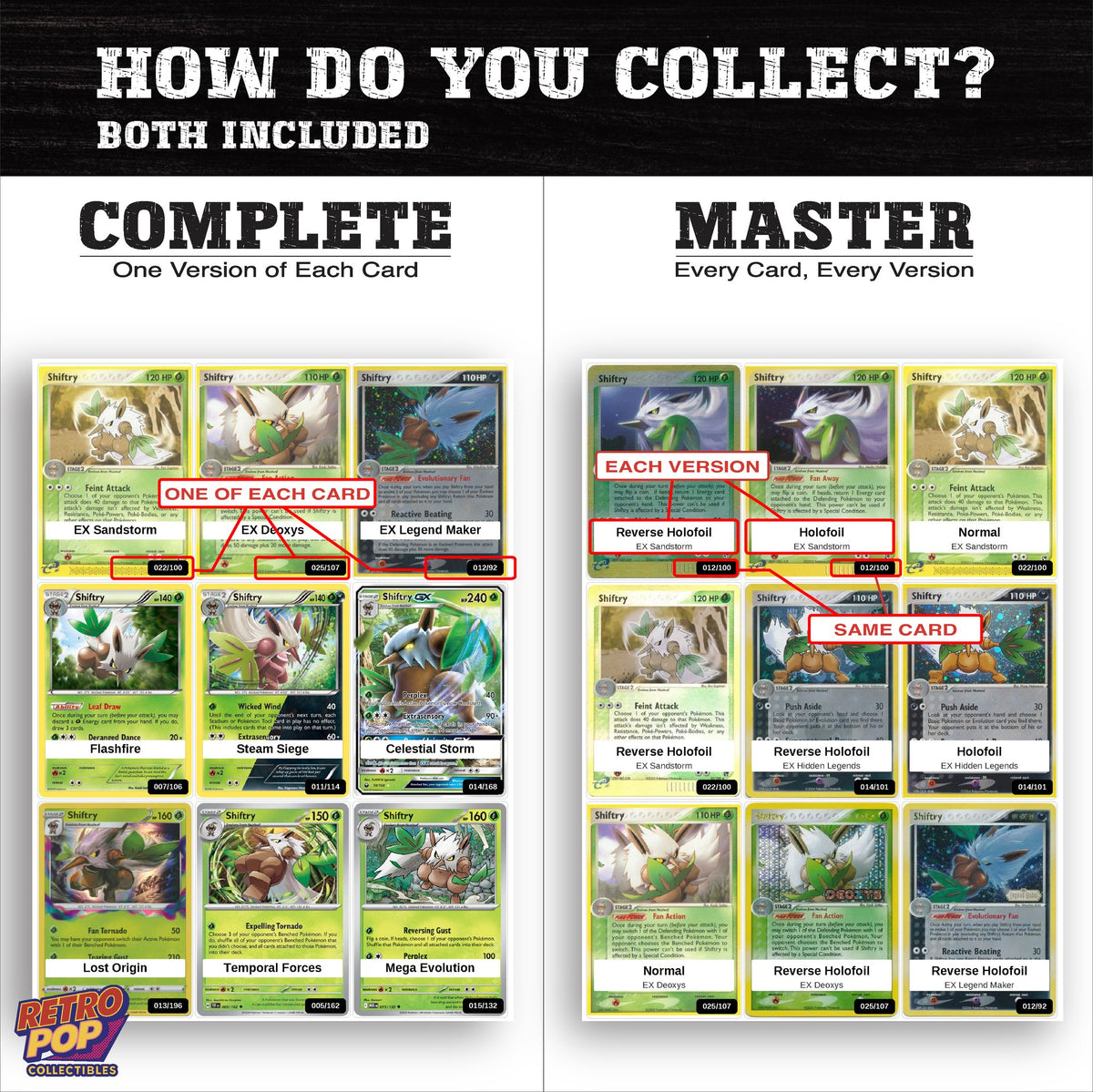 Complete Set vs Master Set versions of the Shiftry binder placeholders