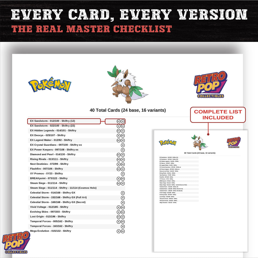 Shiftry master set checklist PDF preview - every card listed
