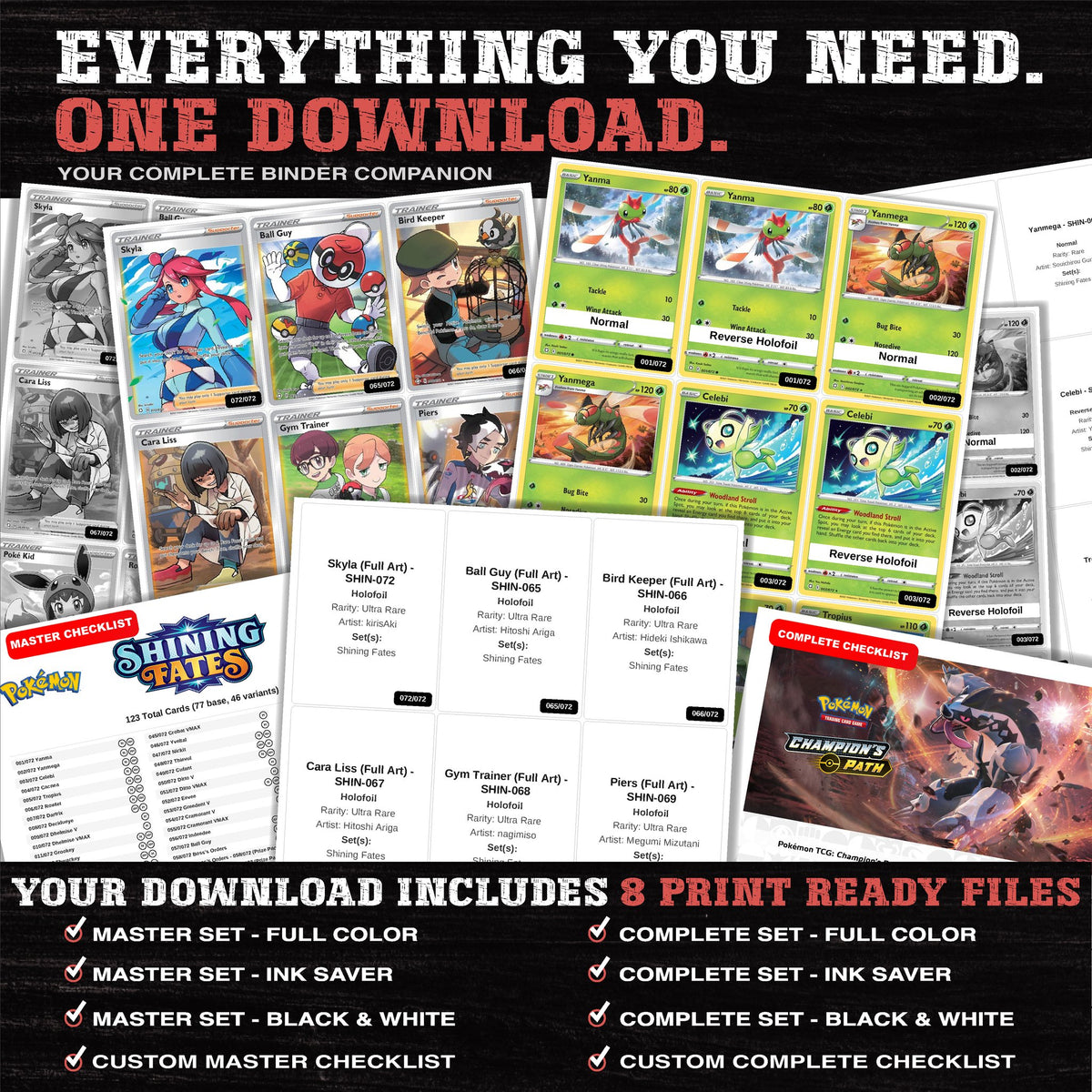 Everything included in the Shining Fates placeholder download - 8 PDF files