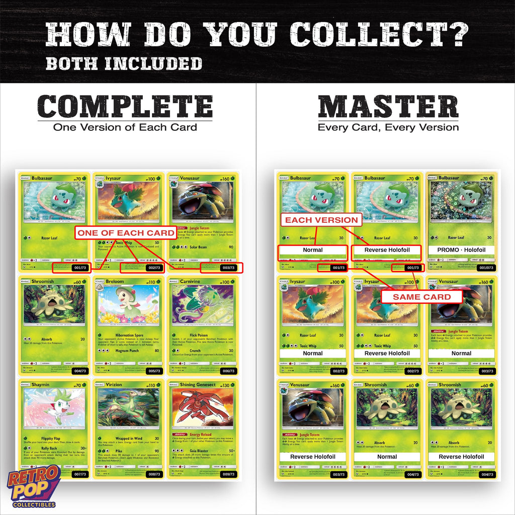 Complete Set vs Master Set versions of Shining Legends binder placeholders