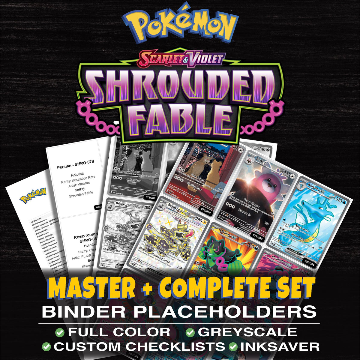 Shrouded Fable Pokemon binder placeholders printable PDF - includes Persian