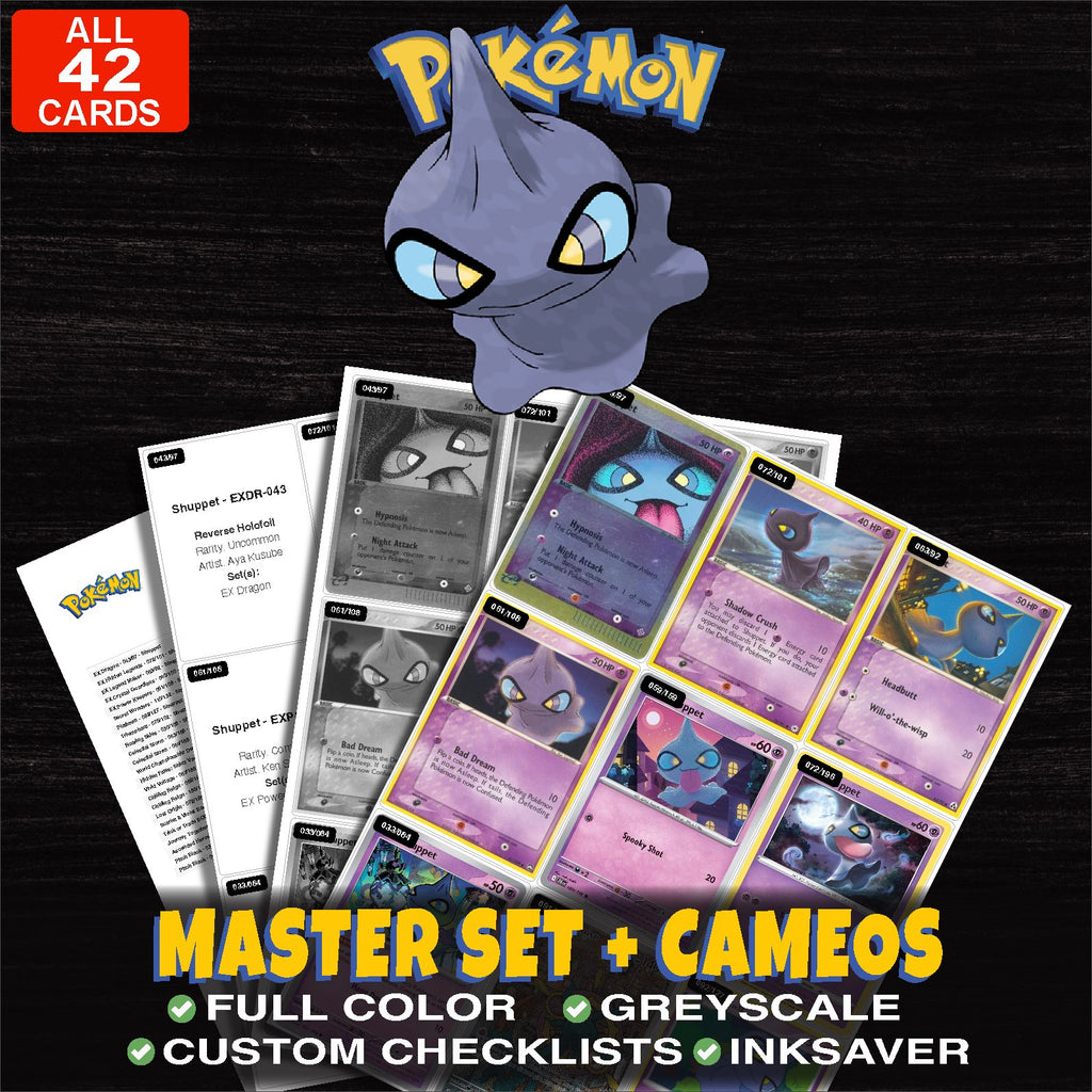 Every Shuppet Pokemon card ever made - master set binder placeholders with Shuppet