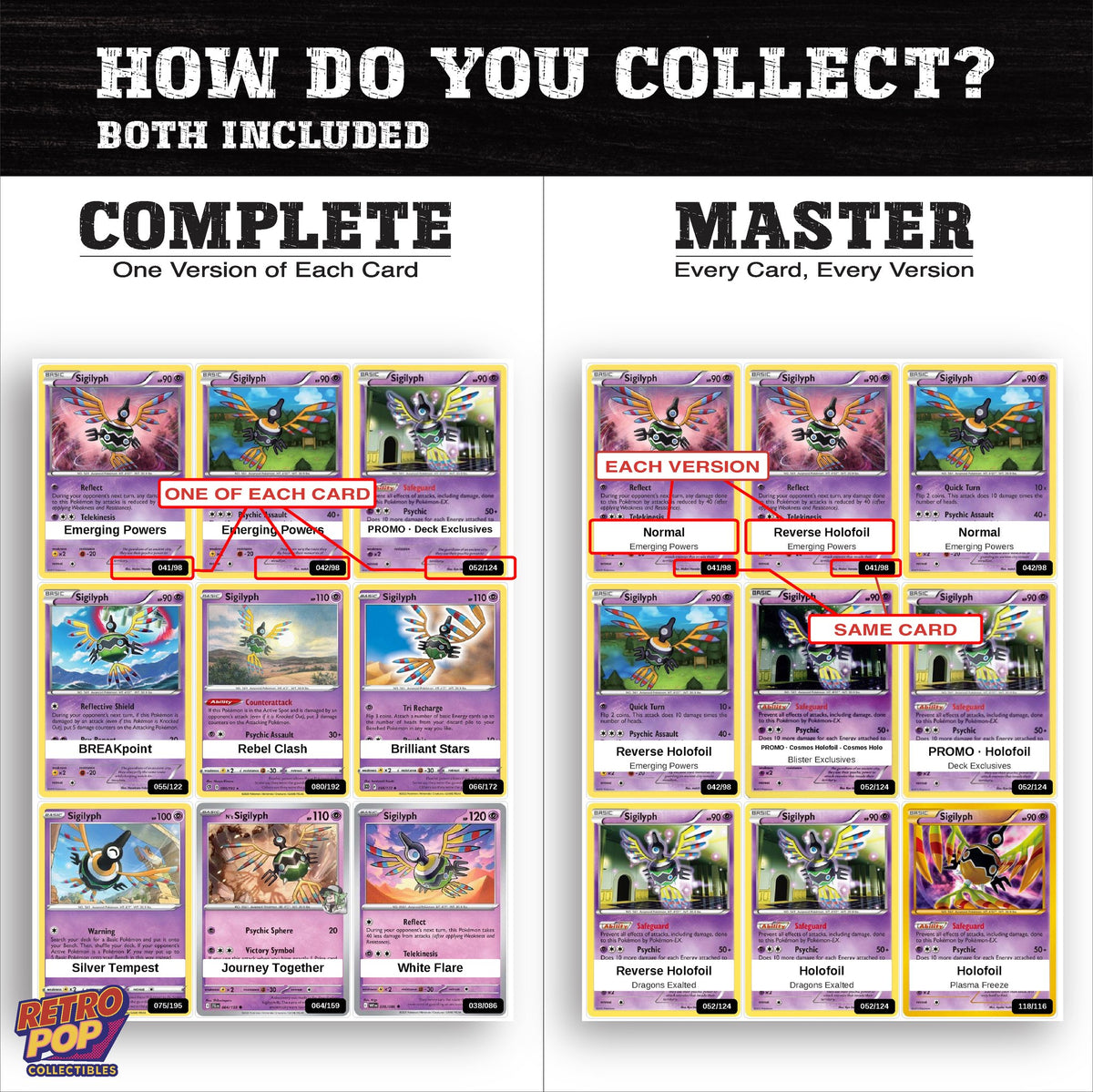 Complete Set vs Master Set versions of the Sigilyph binder placeholders