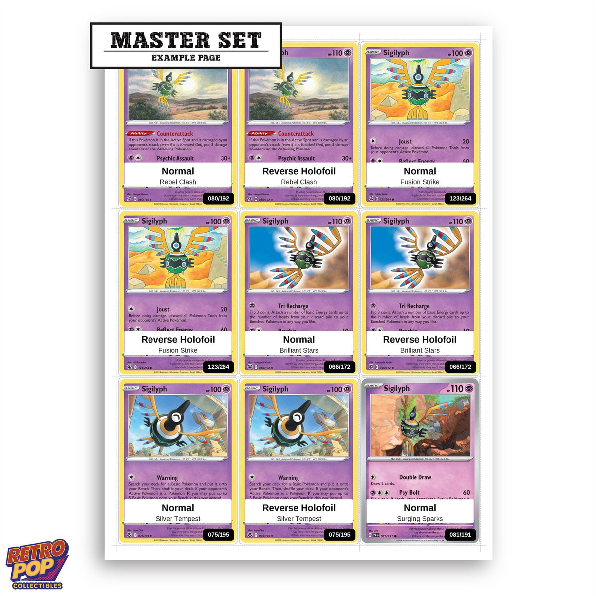 Printed Sigilyph Pokemon placeholders in binder - real photo 1