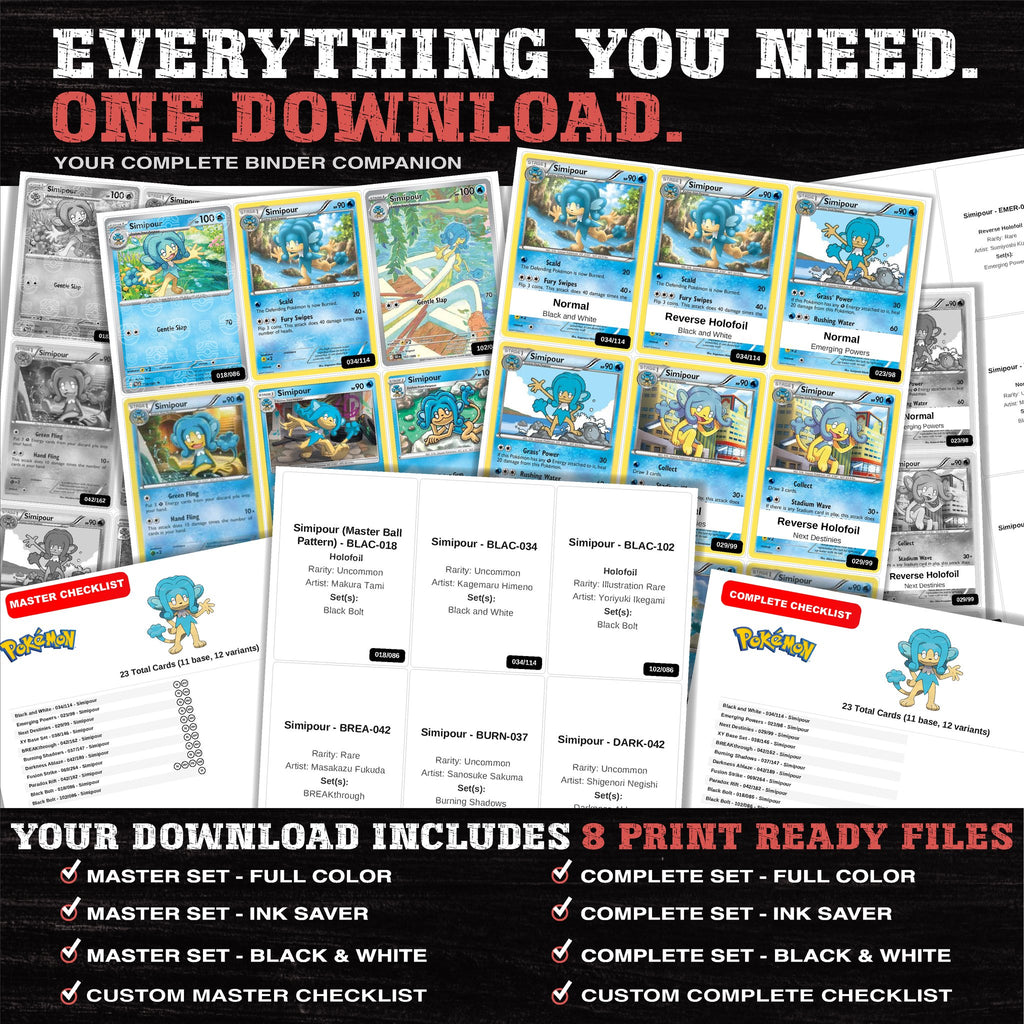 Everything included in the Simipour master set download - 8 PDF files