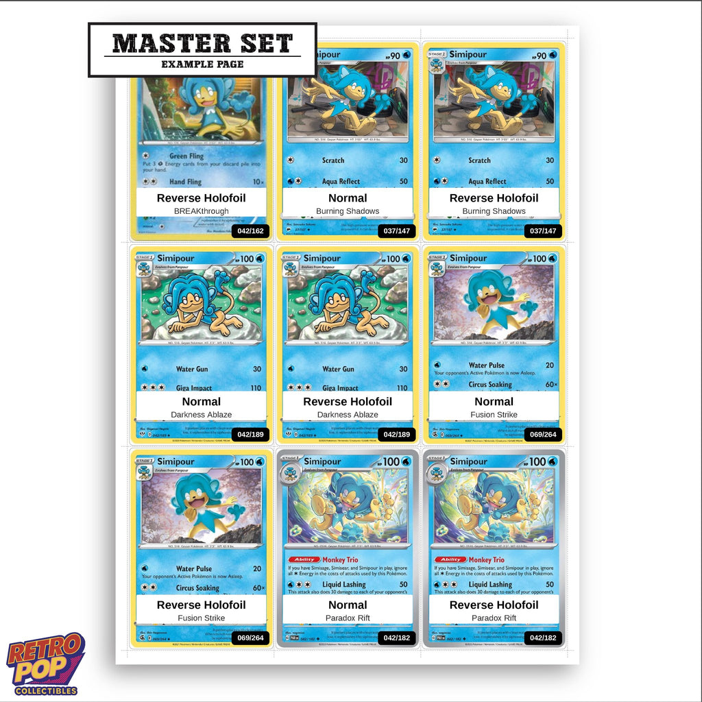 Printed Simipour Pokemon placeholders in binder - real photo 3
