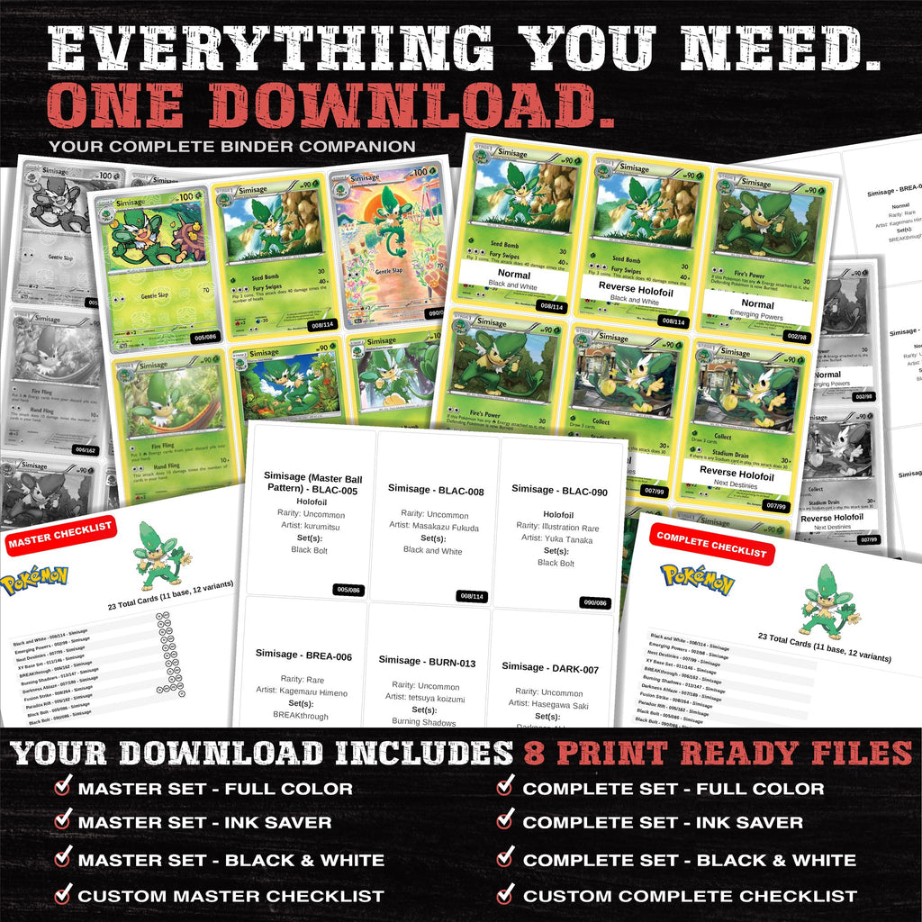 Everything included in the Simisage master set download - 8 PDF files