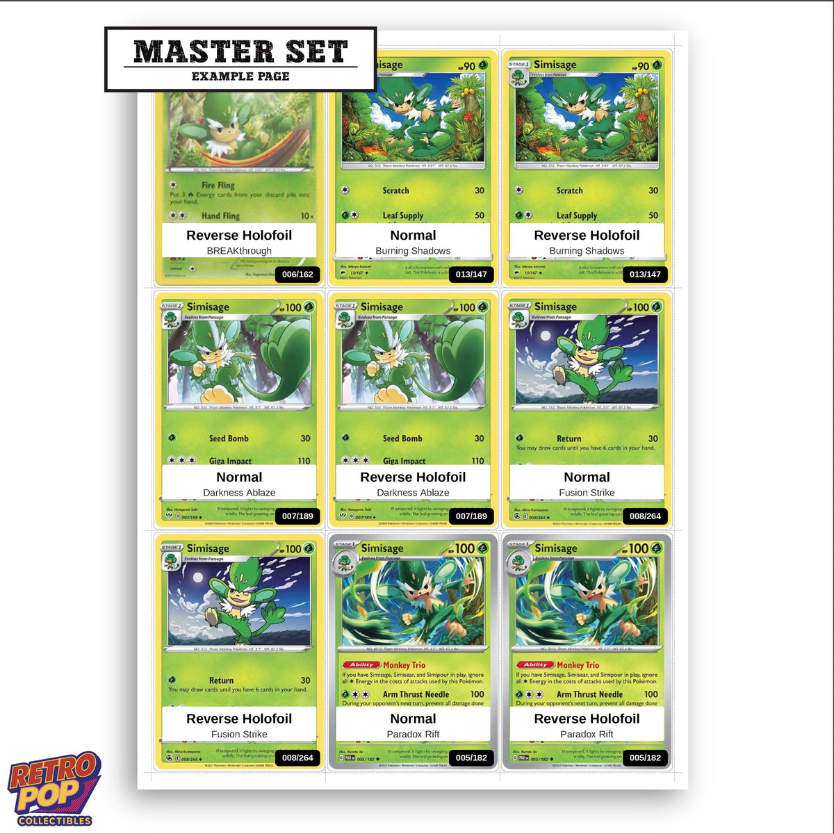 Printed Simisage Pokemon placeholders in binder - real photo 3