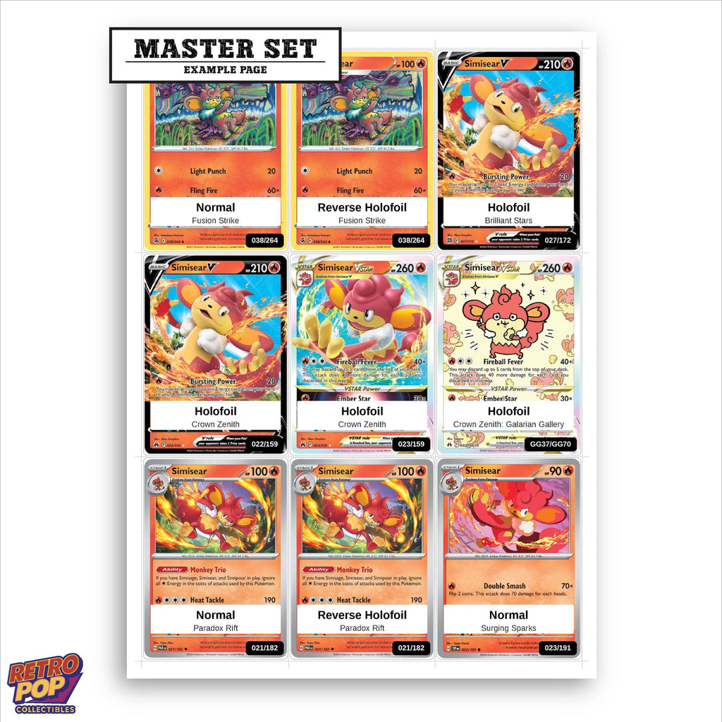 Printed Simisear Pokemon placeholders in binder - real photo 1