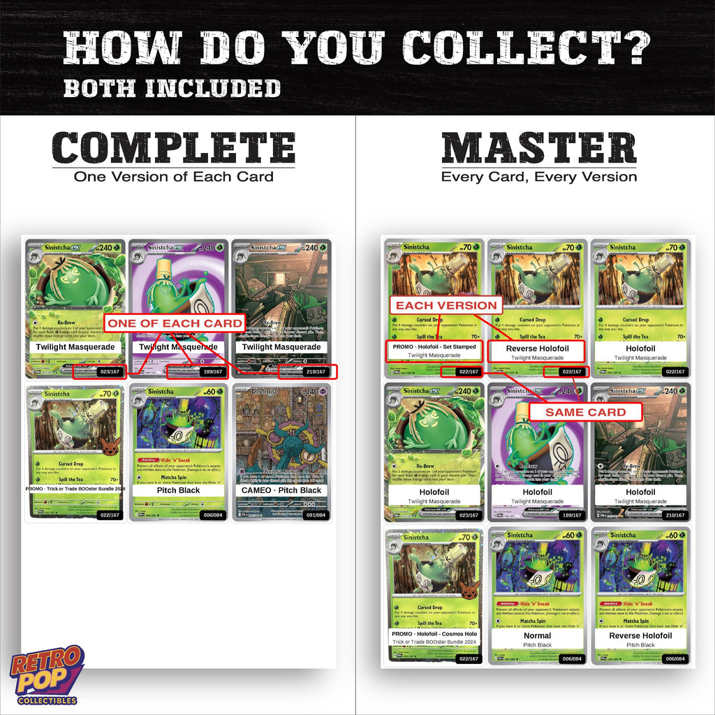 Complete Set vs Master Set versions of the Sinistcha binder placeholders