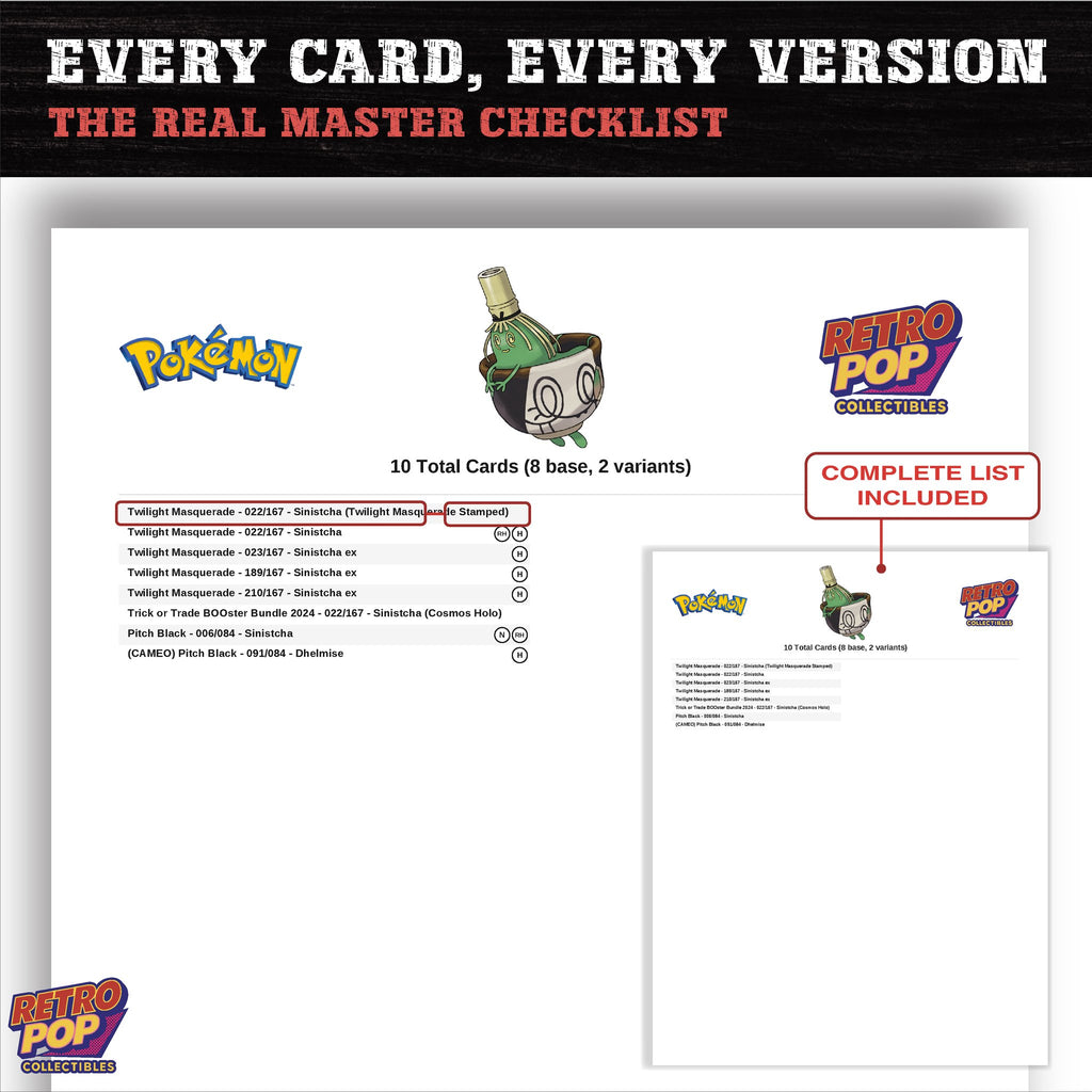Sinistcha master set checklist PDF preview - every card listed