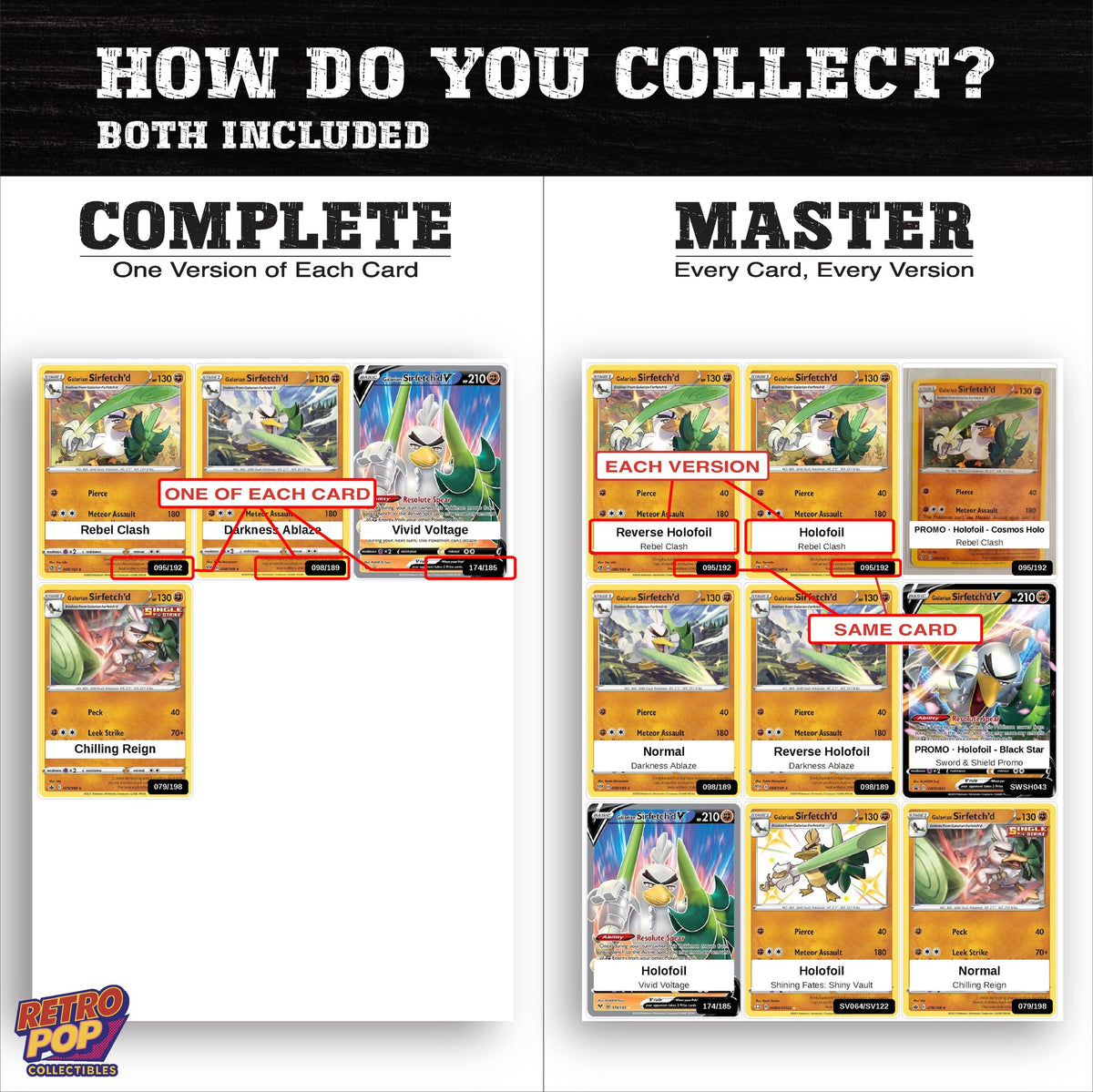 Complete Set vs Master Set versions of the Sirfetch'd binder placeholders