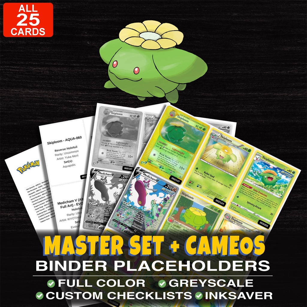 Every Skiploom Pokemon card ever made - master set binder placeholders with Skiploom