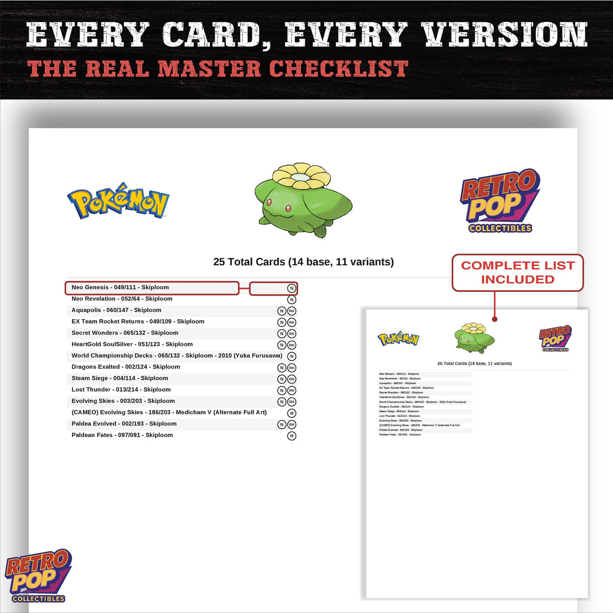 Skiploom master set checklist PDF preview - every card listed
