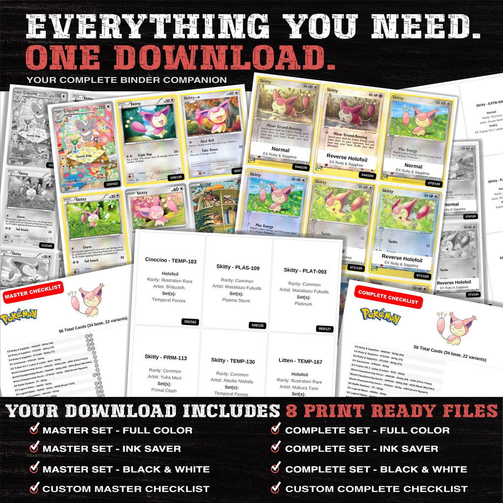 Everything included in the Skitty master set download - 8 PDF files