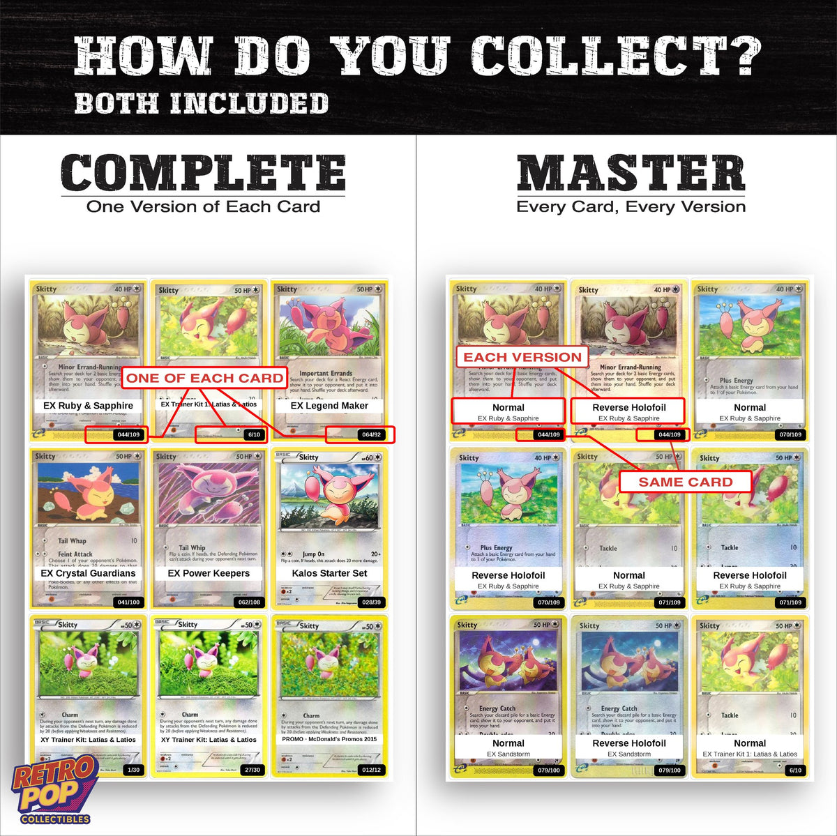 Complete Set vs Master Set versions of the Skitty binder placeholders