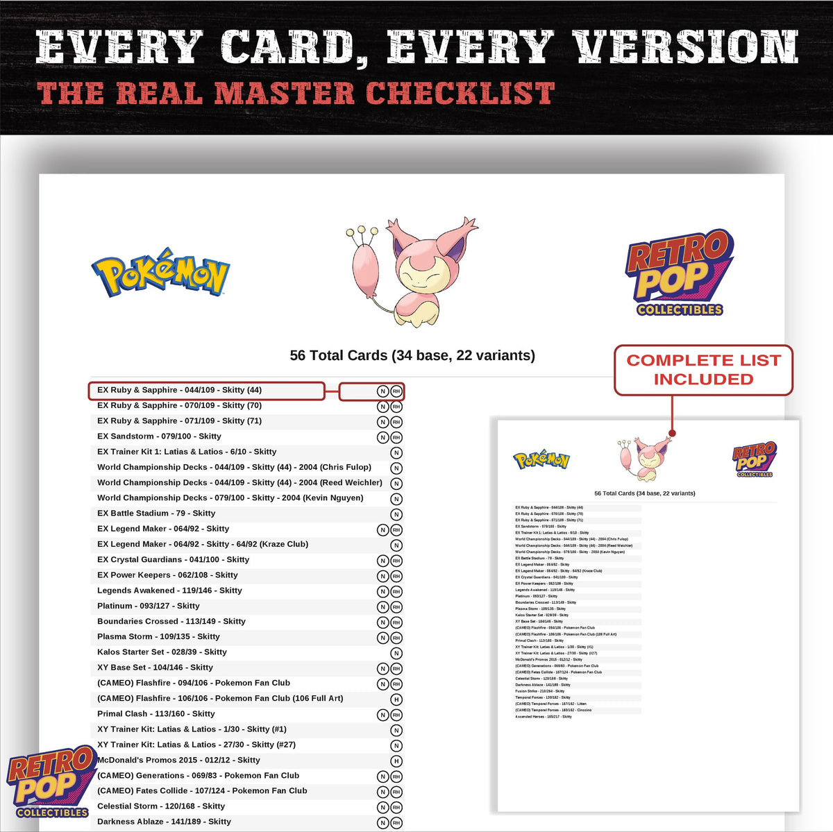 Skitty master set checklist PDF preview - every card listed