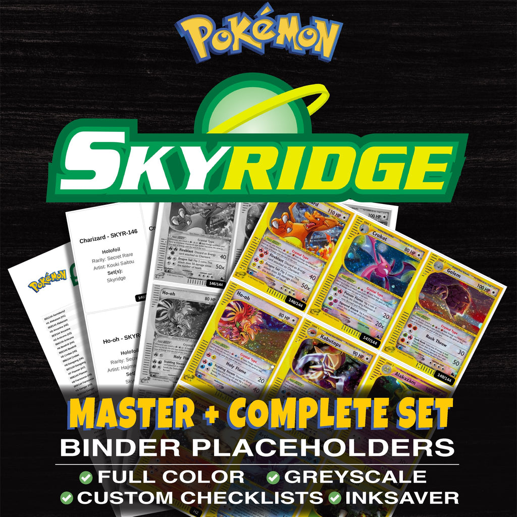 Skyridge Pokemon binder placeholders printable PDF - includes Gyarados (H10)