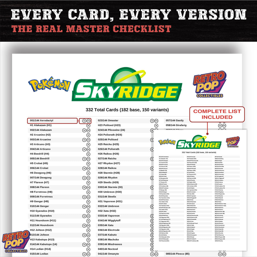 Skyridge Pokemon card checklist PDF preview