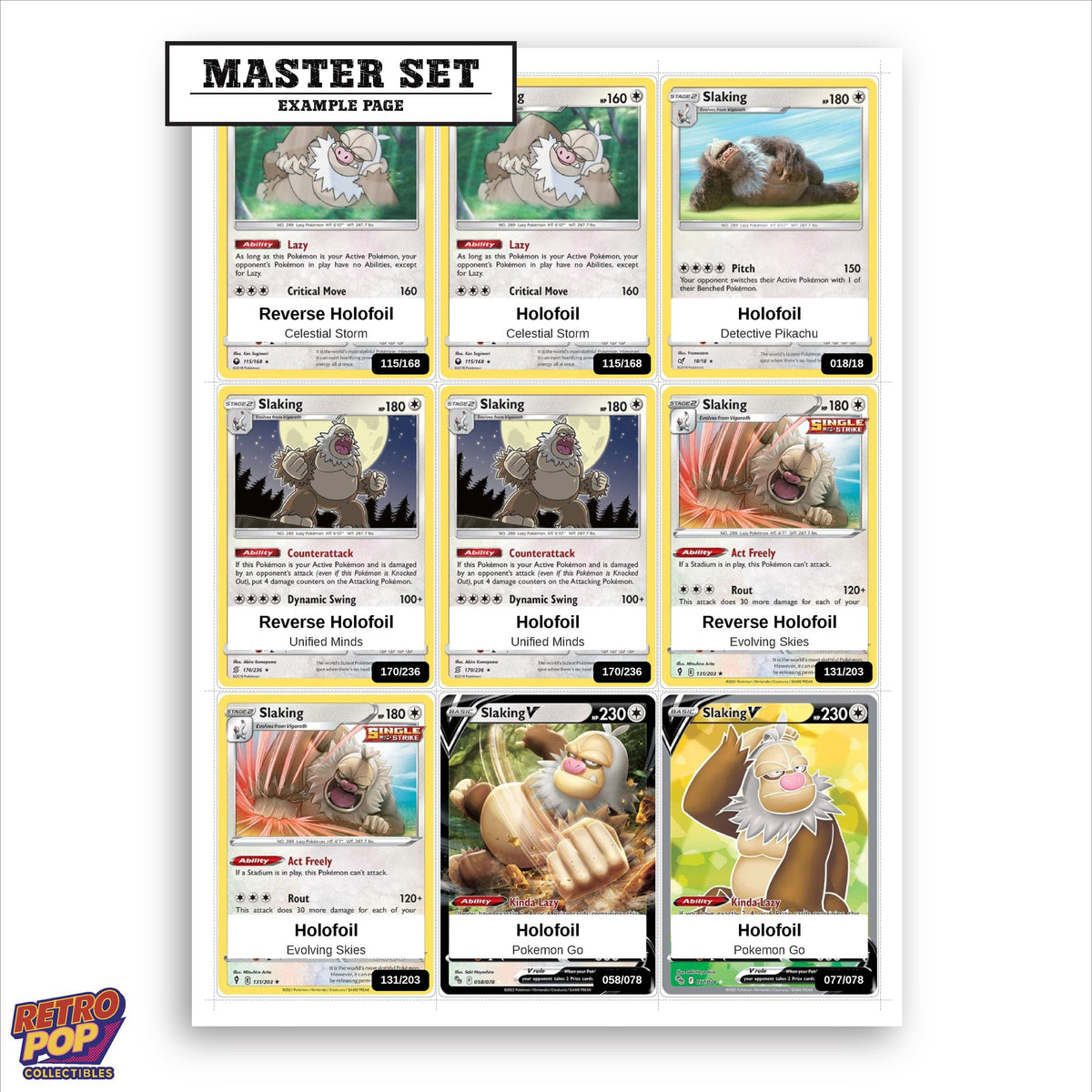 Printed Slaking Pokemon placeholders in binder - real photo 1